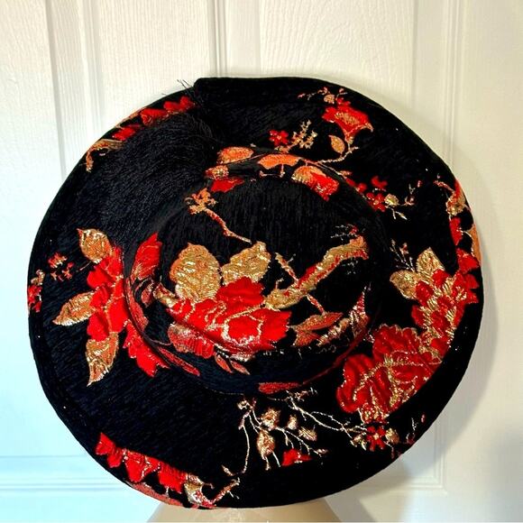 Unique Vintage Hat Black Red floral tassel - Picture 2 of 10